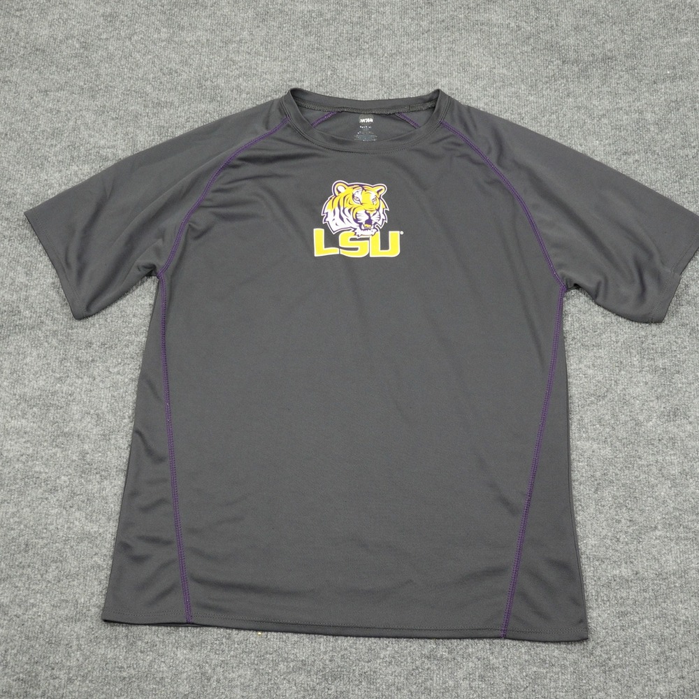 LSU Tigers NCAA Shirt Mens Medium Gray Performance Short Sleeve Raglan Athletic